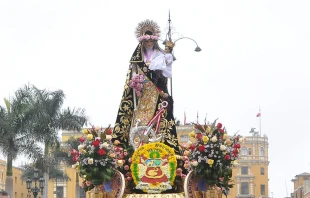 Imagen de Santa Rosa de Lima en andas en la Plaza Mayor de Lima, Perú. Crédito: Presidencia del Perú.