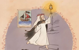 Santa Rosa de Lima con el Santo Rosario y el Santísimo Sacramento Crédito: Luis Pacheco del Pino / Enciclopedia Católica (EC).