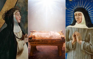 Santa Catalina de Siena y Santa Catalina de Bolonia. Crédito: Dominio Público - Wikimedia Commons Pesebre. Crédito: Romolo Tavani - Shutterstock