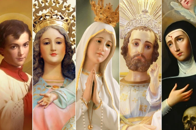 Santo Domingo Savio, María Auxiliadora, Virgen de Fátima, San José, Santa Rita de Casia.