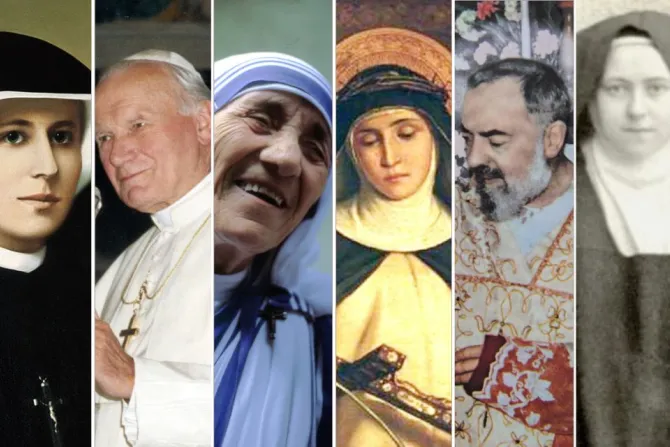 Santa Faustina Kowalska, San Juan Pablo II, Santa Teresa de Calcuta, Santa Catalina de Siena, San Pío de Pietrelcina, Santa Teresa de Lisieux.