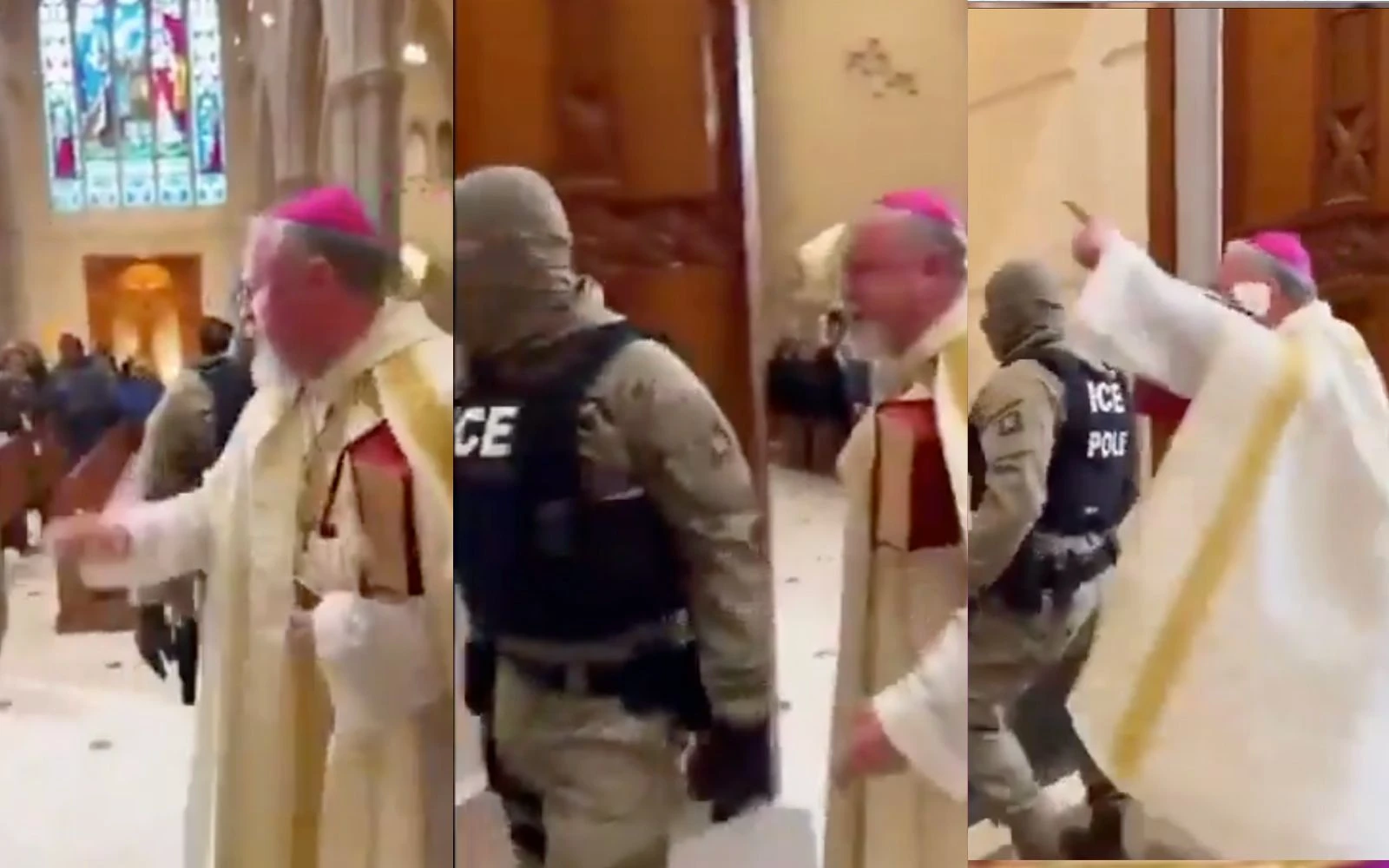 En esta secuencia de tres imágenes de uno de los vídeos se puede apreciar como el libro que lleva el obispo está pegado a su brazo?w=200&h=150