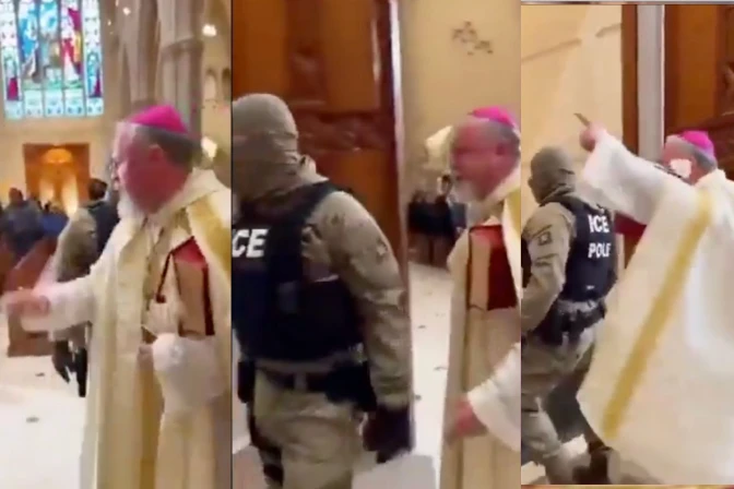 En esta secuencia de uno de los vídeos se puede apreciar como el libro que lleva el obispo está pegado a su brazo