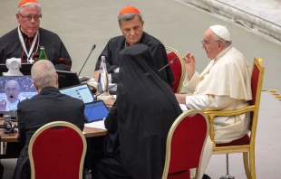 El Papa Francisco participando de las sesiones del Sínodo. Crédito: Daniel Ibáñez / ACI Prensa