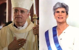 Mons. Silvio Báez y Violeta Chamorro. Crédito 1: Arquidiócesis de Managua / Crédito 2: Flickr Kilzel (CC BY-SA 2.0)