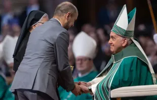 El Papa Francisco en la Misa de clausura del Sínodo de la Sinodalidad el 29 de octubre. Crédito: Daniel Ibáñez / ACI Prensa