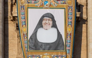 El retrato oficial de Santa María Troncatti en la Basílica de San Pedro el 19 de octubre. Crédito: Daniel Ibáñez / EWTN News.