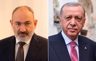 El primer ministro armenio, Nikol Pashinyan (izquierda) y el presidente turco, Recep Tayyip Erdoğan (derecha). Crédito: Wikimedia Commons - Dominio público / President.gov.ua - CC BY 4.0