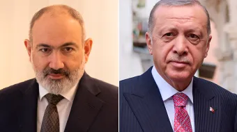 El primer ministro armenio, Nikol Pashinyan (izquierda) y el presidente turco, Recep Tayyip Erdoğan (derecha).