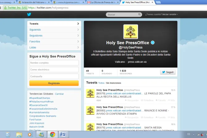 Oficina de Prensa del Vaticano lanza su cuenta en Twitter