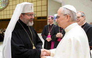 Mons. Sviatoslav Shevchuk con el Papa León XIV. Crédito:  Iglesia greco-católica ucraniana (UGCC).