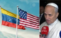 Papa León XIV y banderas de EE.UU. y Venezuela.