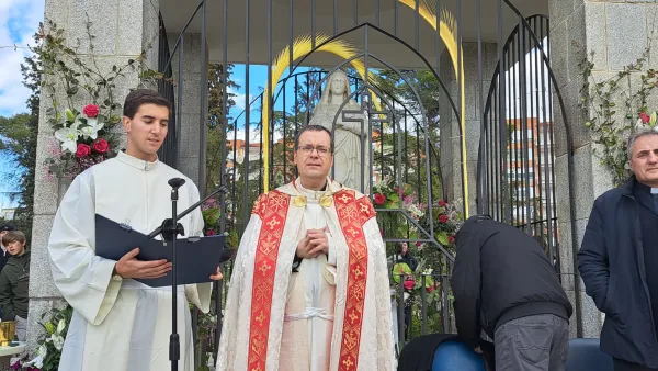 Mons. Jesús Vidal, Obispo Auxiliar de Madrid (España), durante la bendición de la Virgen Blanca de Moncloa el 1 de marzo de 2024. Crédito: Nicolás de Cárdenas / ACI Prensa.