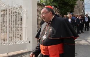 El Cardenal Vinko Puljić, Arzobispo emérito de Vrhbosna (Bosnia y Herzegovina), llega a la Nunciatura Apostólica en Sarajevo para reunirse con el Papa Francisco durante la visita apostólica del 6 de junio de 2015. Crédito: EWTN News