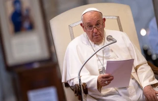 El Papa Francisco durante su homilía en las Segundas Vísperas este 5 de agosto Crédito: Daniel Ibáñez/EWTN News