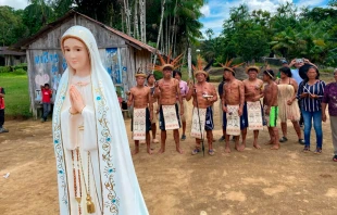 La imagen de la Virgen de Fátima en reserva indígena de Villa Fátima, en el vicariato apostólico de Mitú (Colombia). Crédito: Misión Fátima Colombia.