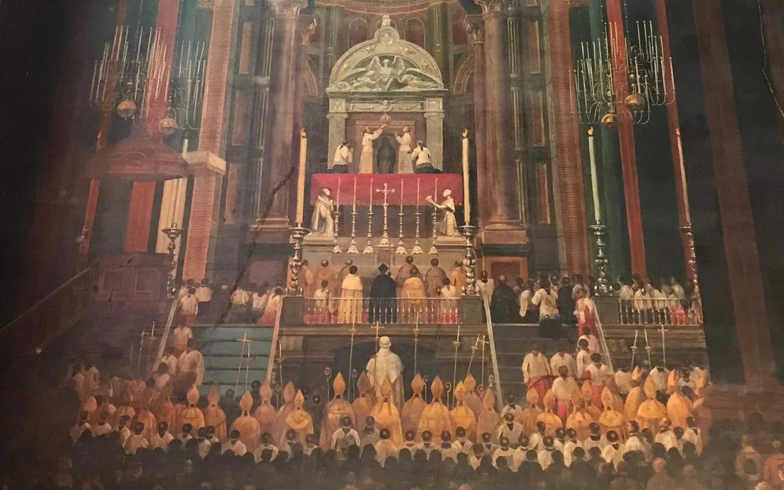 Pintura de la coronación pontificia de la Virgen de Guadalupe, que se conserva en la parroquia de la Sagrada Familia en Ciudad de México.?w=200&h=150