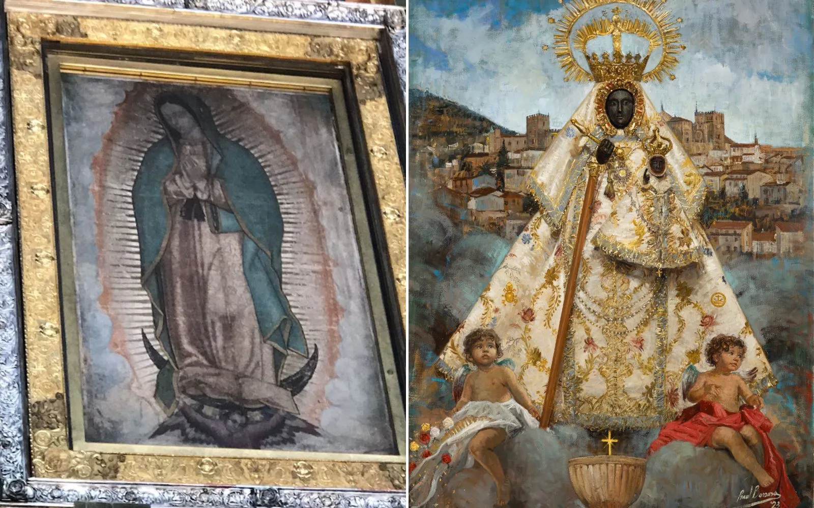 A la izquierda la advocación de la Nuestra Señora de Guadalupe en México. A la derecha, la Virgen de Guadalupe de Extremadura (España).?w=200&h=150