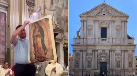 Peregrinos mexicanos obsequian réplica de la Virgen de Guadalupe a iglesia en Roma