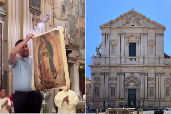 Peregrinos mexicanos obsequian réplica de la Virgen de Guadalupe a iglesia en Roma