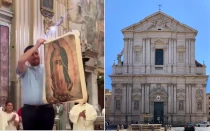 Peregrinos regalan imagen de la Virgen de Guadalupe a iglesia en Roma.