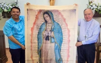 Réplica de la tilma de San Juan Diego en su llegada a Hermosillo.