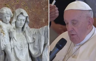 Imagen de la Virgen Reina de la Paz y Papa Francisco en el Rosario por el fin de la guerra en Ucrania y el mundo. Cru00e9dito: Vatican News 