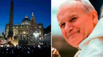 Imagen de archivo del árbol de Navidad del Vaticano y de Juan Pablo II. Foto: ACI Prensa / Vatican Media